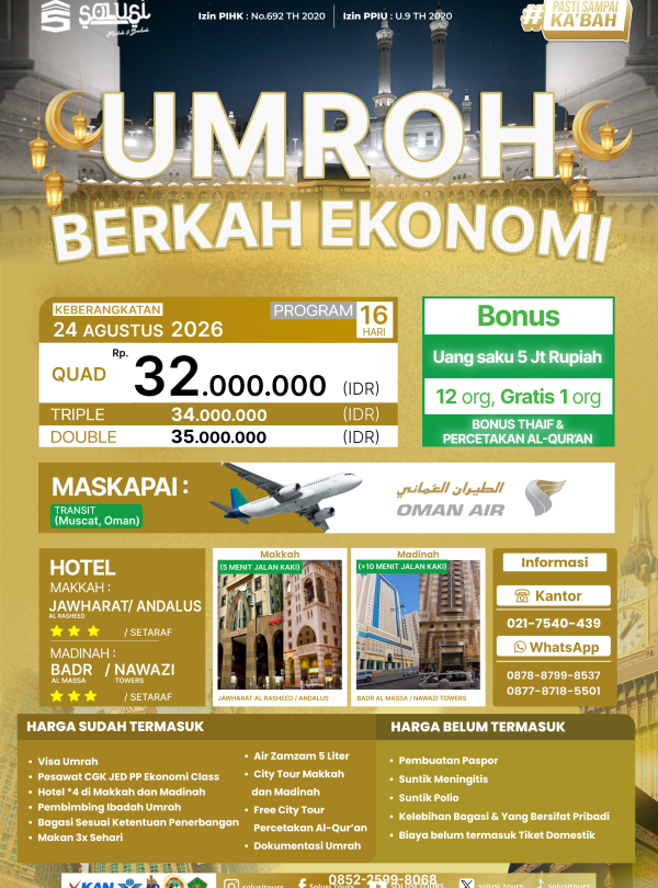 Umroh Berkah Ekonomi 16 Hari